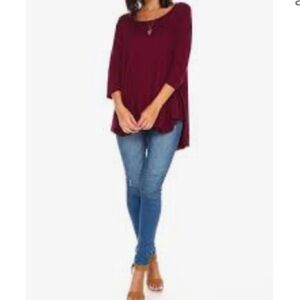 SOLEMIO Dark red Merlot 3/4 sleeve with cutout back top Size S